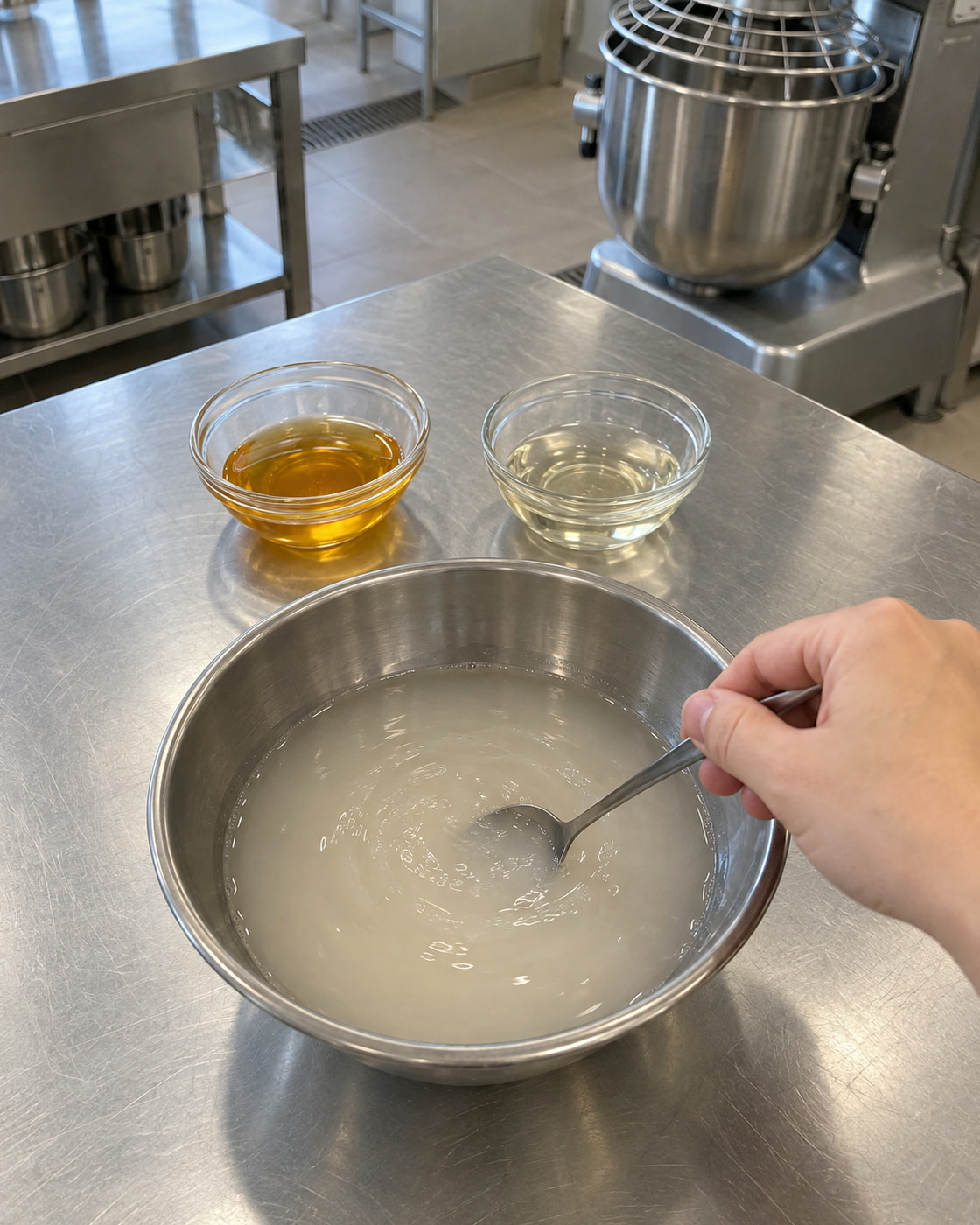 AI 示意圖：冰水中攪散濕酵母
